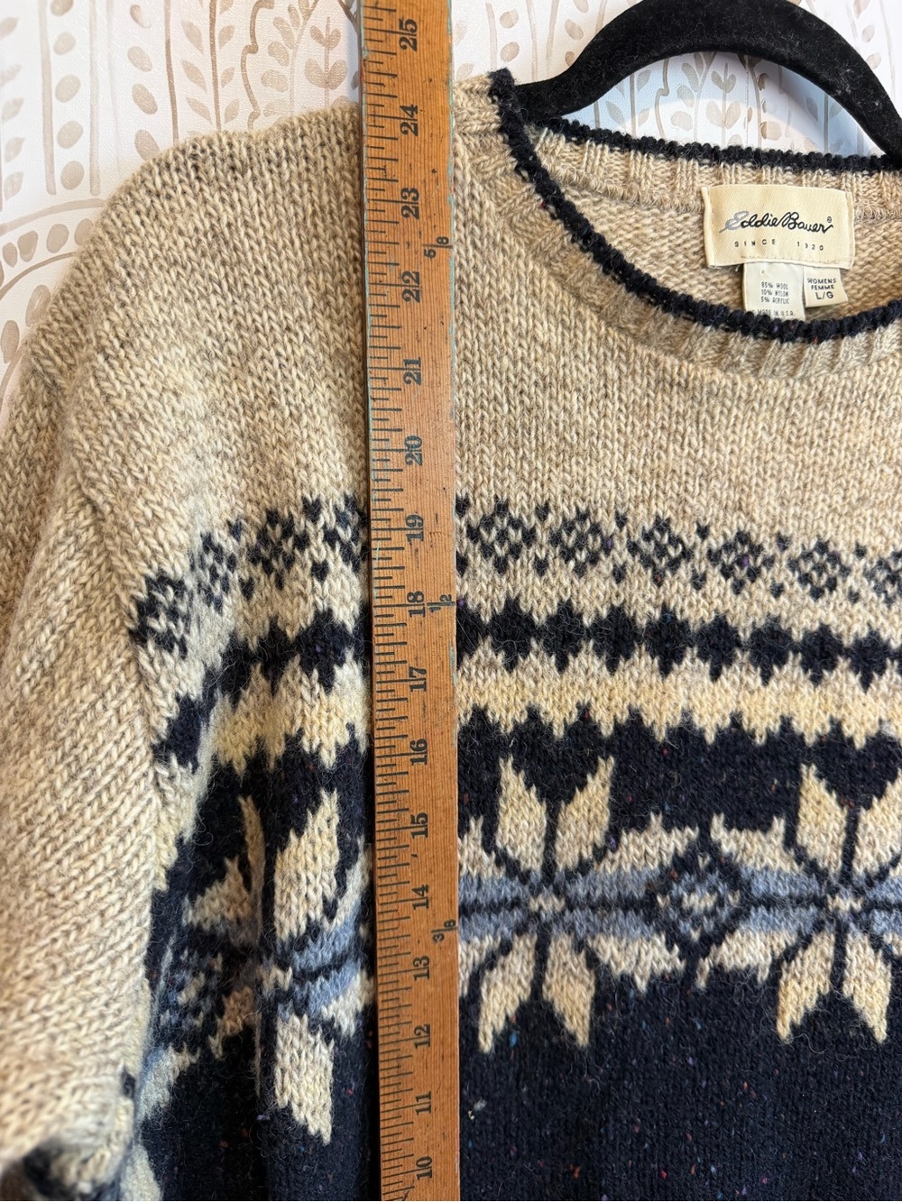 Eddie Bauer Wool Blend VTG Snowflake Sweater L Pullover Nordic Ski USA 90s Y2K - Picture 7 of 8